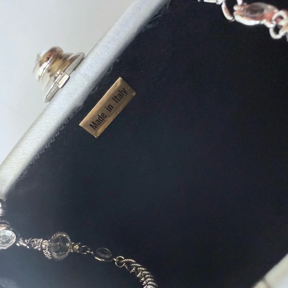 Vintage St. John Silver Satin Sequin Paillette Convertible Clutch Evening Bag